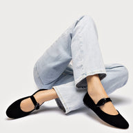 Larroude Verona Ballet Flat In Black Suede