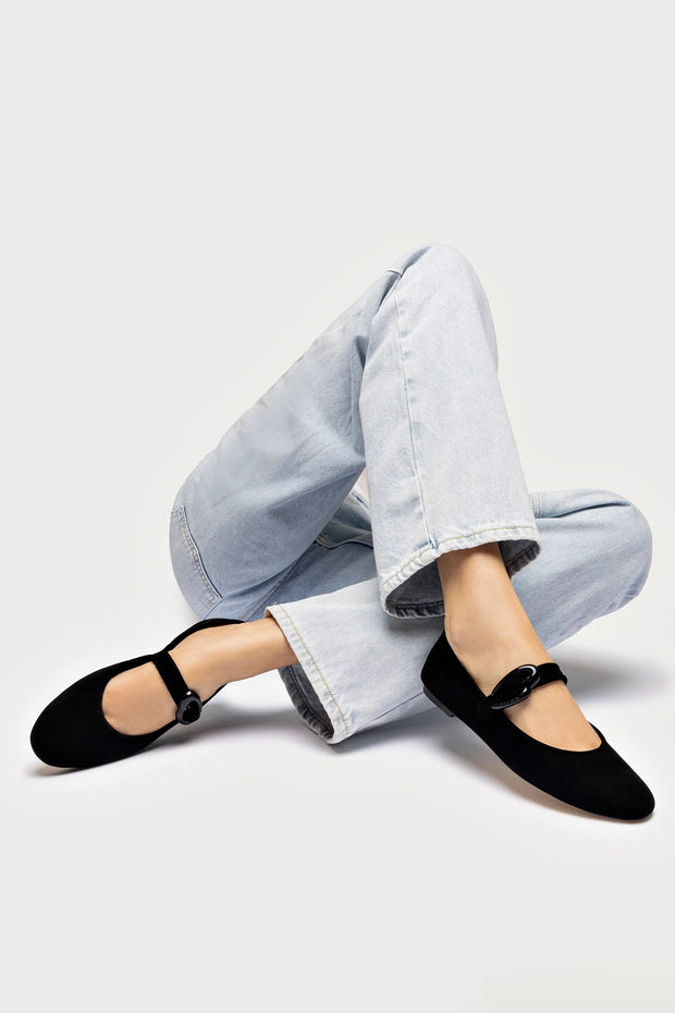 Larroude Verona Ballet Flat In Black Suede