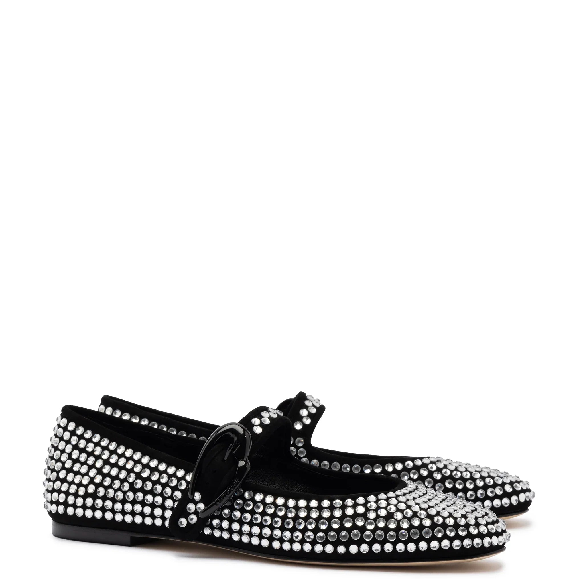 Larroude Verona Ballet Flat Crystal In Black Suede