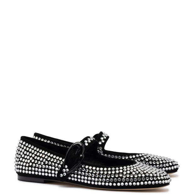 Larroude Verona Ballet Flat Crystal In Black Suede
