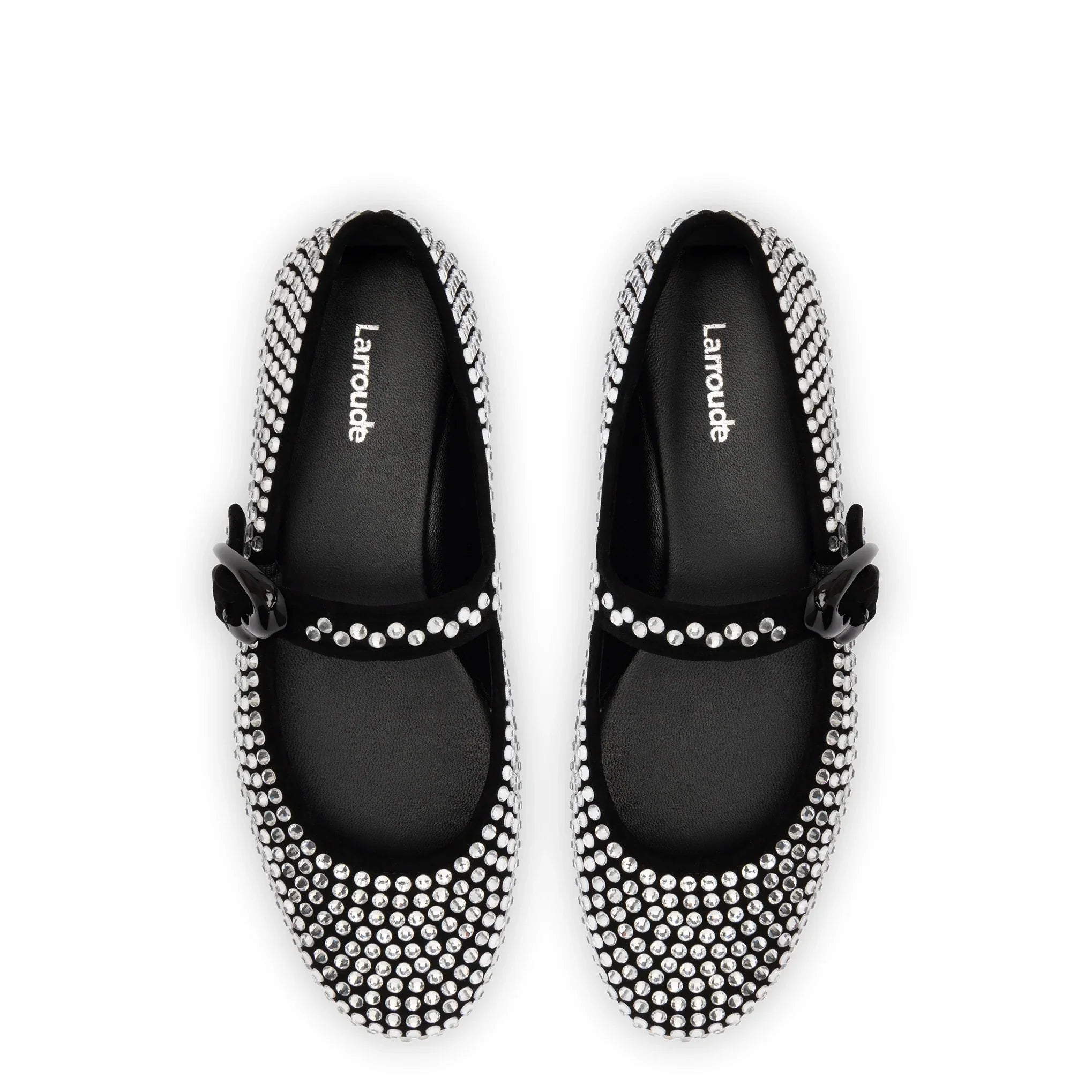 Larroude Verona Ballet Flat Crystal In Black Suede