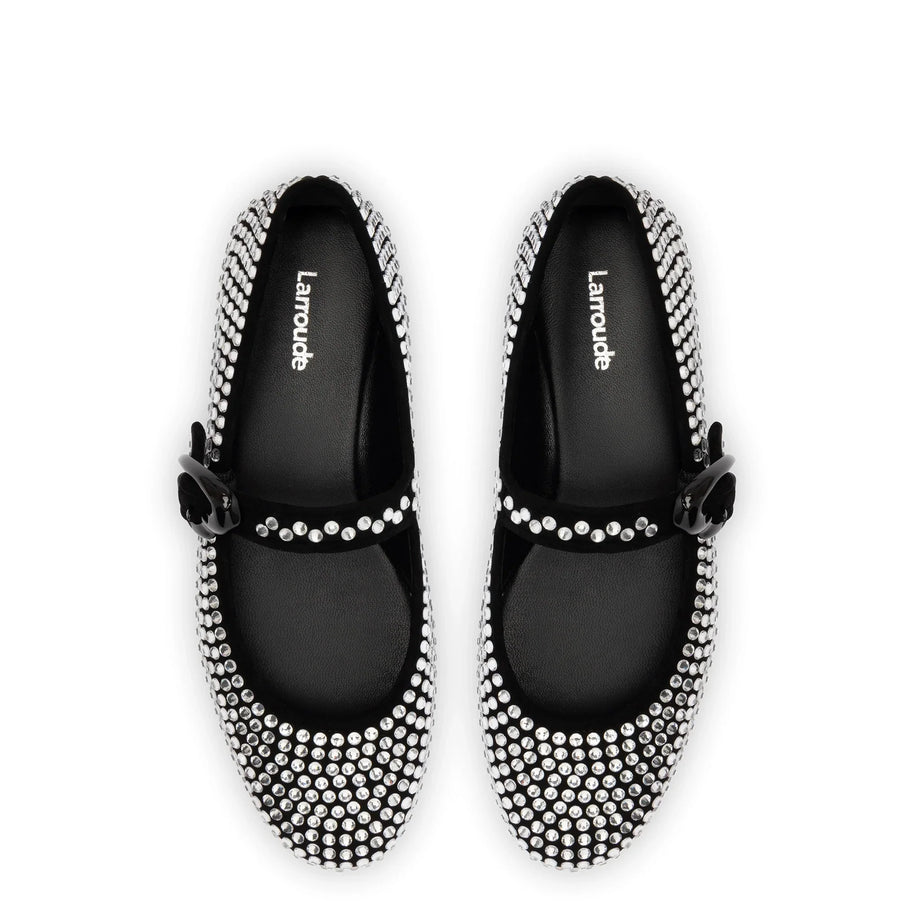 Larroude Verona Ballet Flat Crystal In Black Suede
