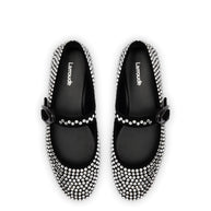 Larroude Verona Ballet Flat Crystal In Black Suede