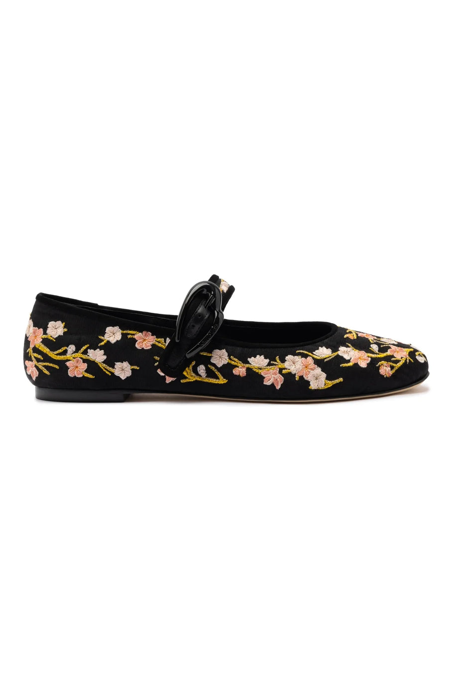 Larroude Verona Ballet Flat In Black Sakura Printed Fabric