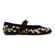 Larroude Verona Ballet Flat In Black Sakura Printed Fabric