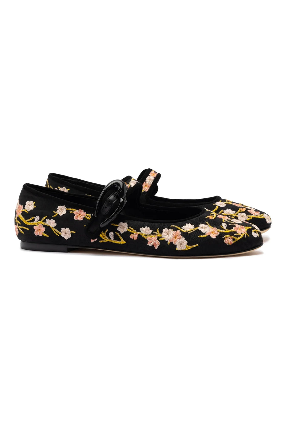 Larroude Verona Ballet Flat In Black Sakura Printed Fabric
