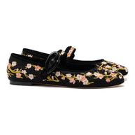 Larroude Verona Ballet Flat In Black Sakura Printed Fabric