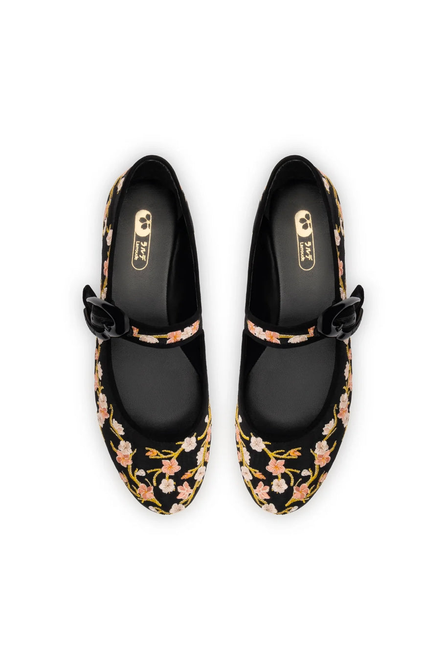 Larroude Verona Ballet Flat In Black Sakura Printed Fabric
