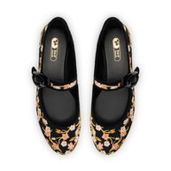 Larroude Verona Ballet Flat In Black Sakura Printed Fabric