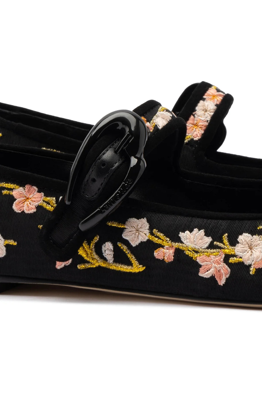 Larroude Verona Ballet Flat In Black Sakura Printed Fabric