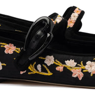 Larroude Verona Ballet Flat In Black Sakura Printed Fabric
