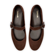 Larroude Verona Ballet Flat In Brown Suede
