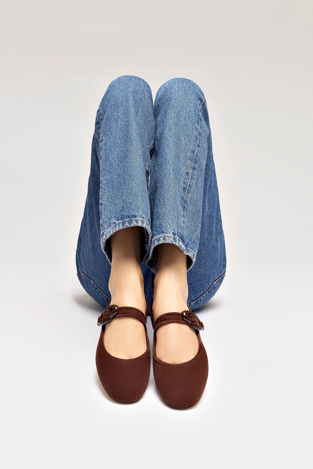 Larroude Verona Ballet Flat In Brown Suede