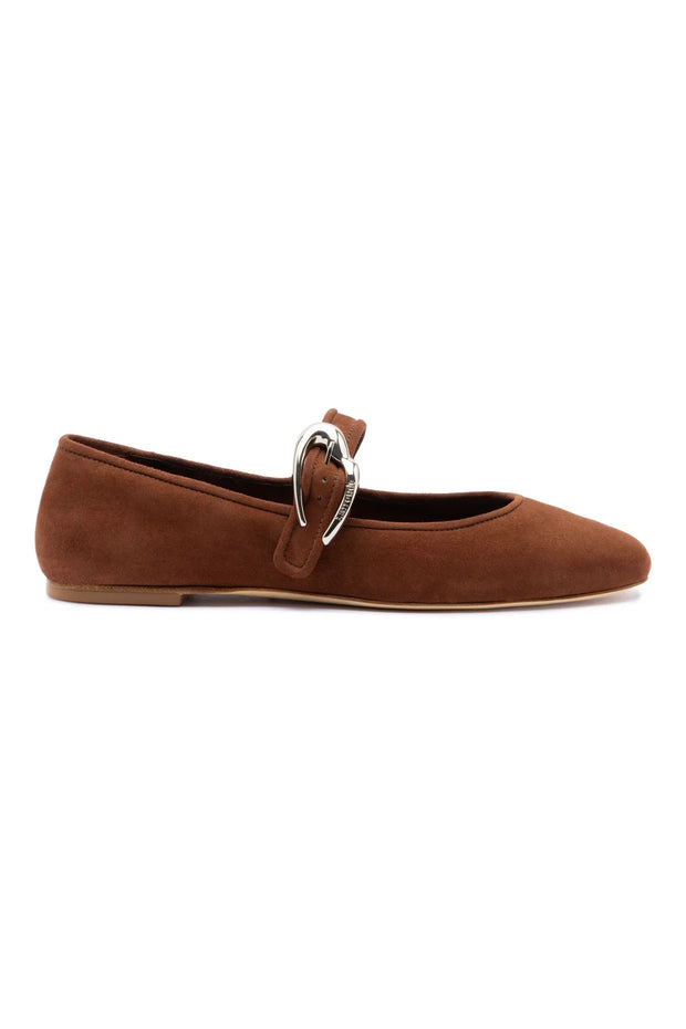 Larroude Verona Ballet Flat In Burnt Umber Suede