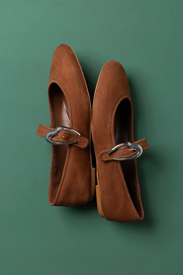 Larroude Verona Ballet Flat In Burnt Umber Suede