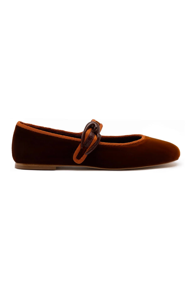 Larroude Verona Ballet Flat In Cuoio Velvet