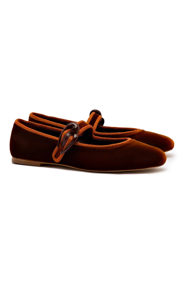 Larroude Verona Ballet Flat In Cuoio Velvet
