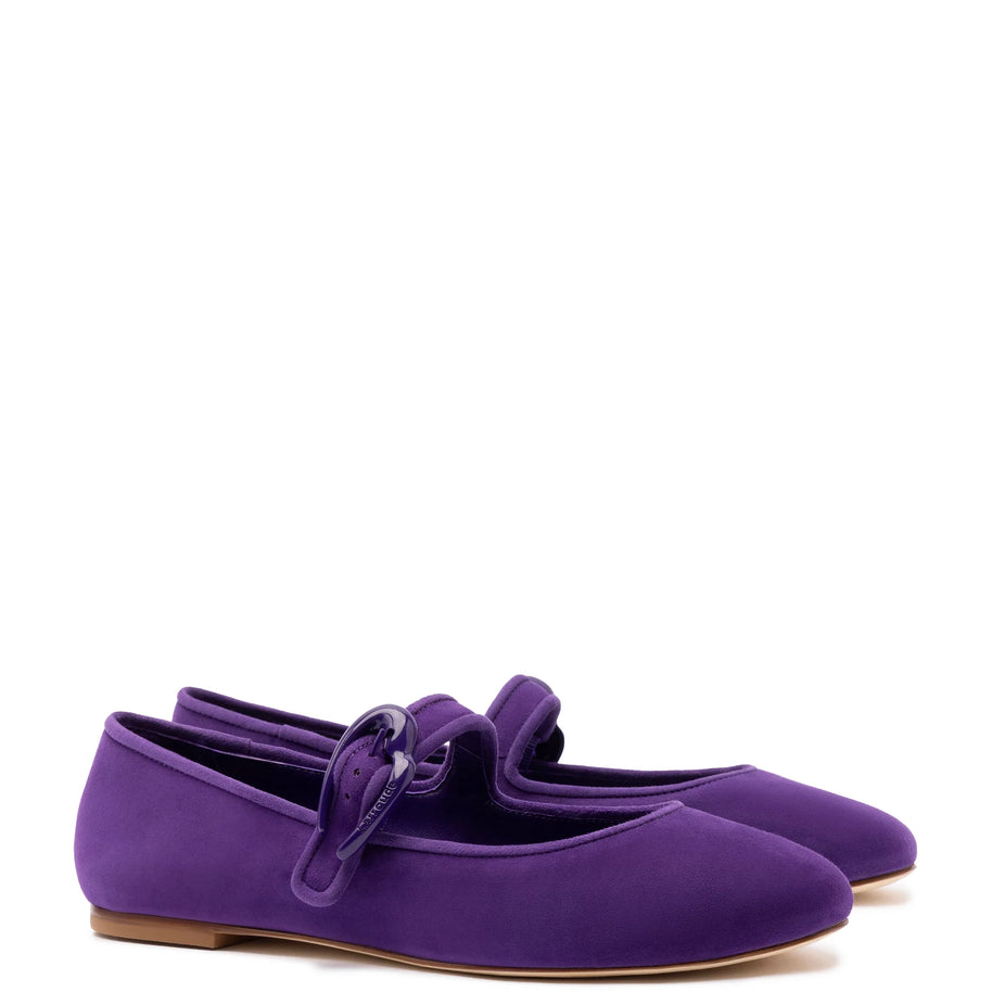 Larroude Verona Ballet Flat In Eggplant Suede