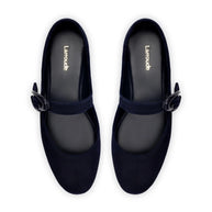 Larroude Verona Ballet Flat In Navy Suede