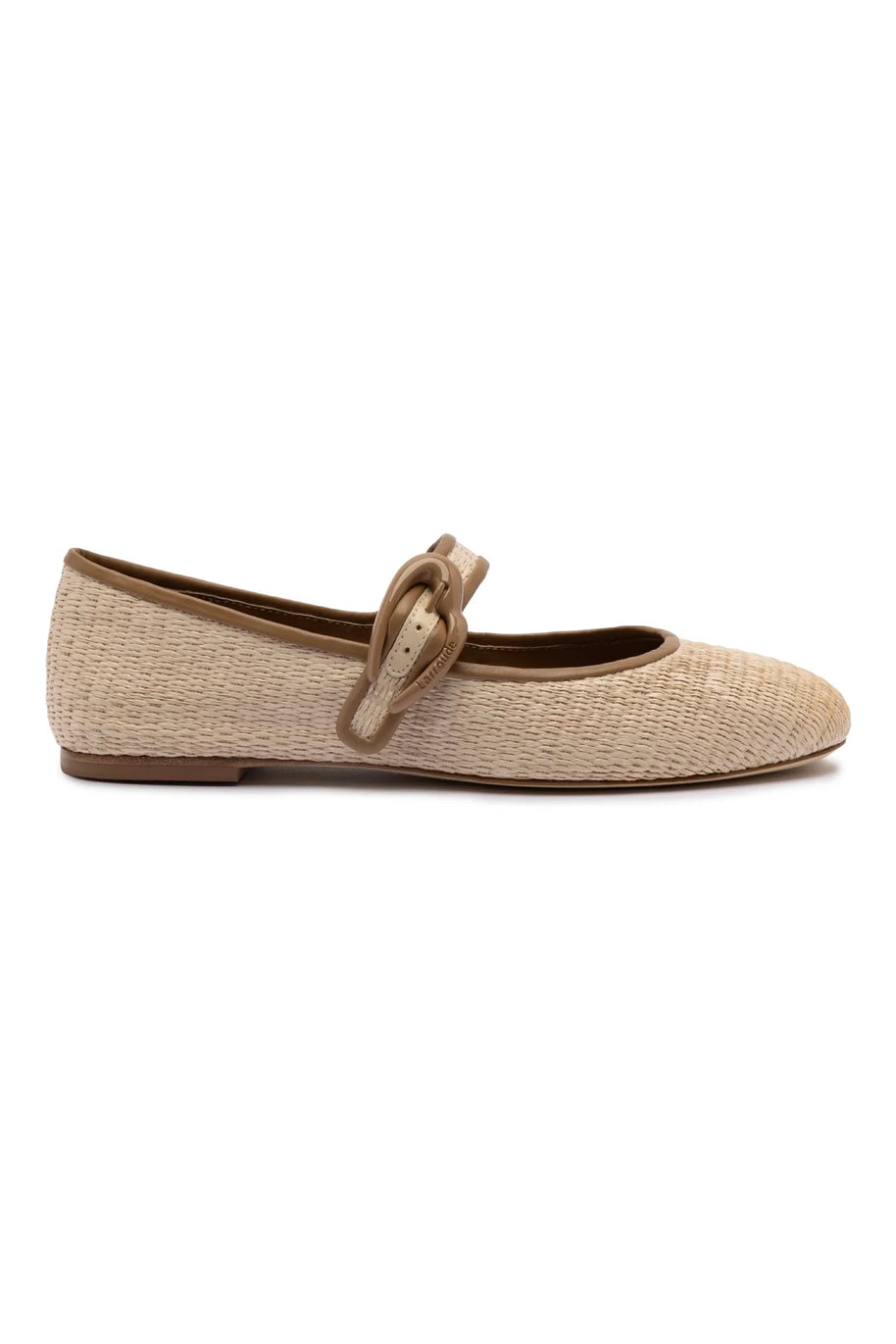 Larroude Verona Ballet Flat In Natural Raffia And Hazelnut Trimming