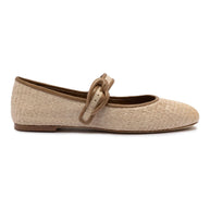 Larroude Verona Ballet Flat In Natural Raffia And Hazelnut Trimming