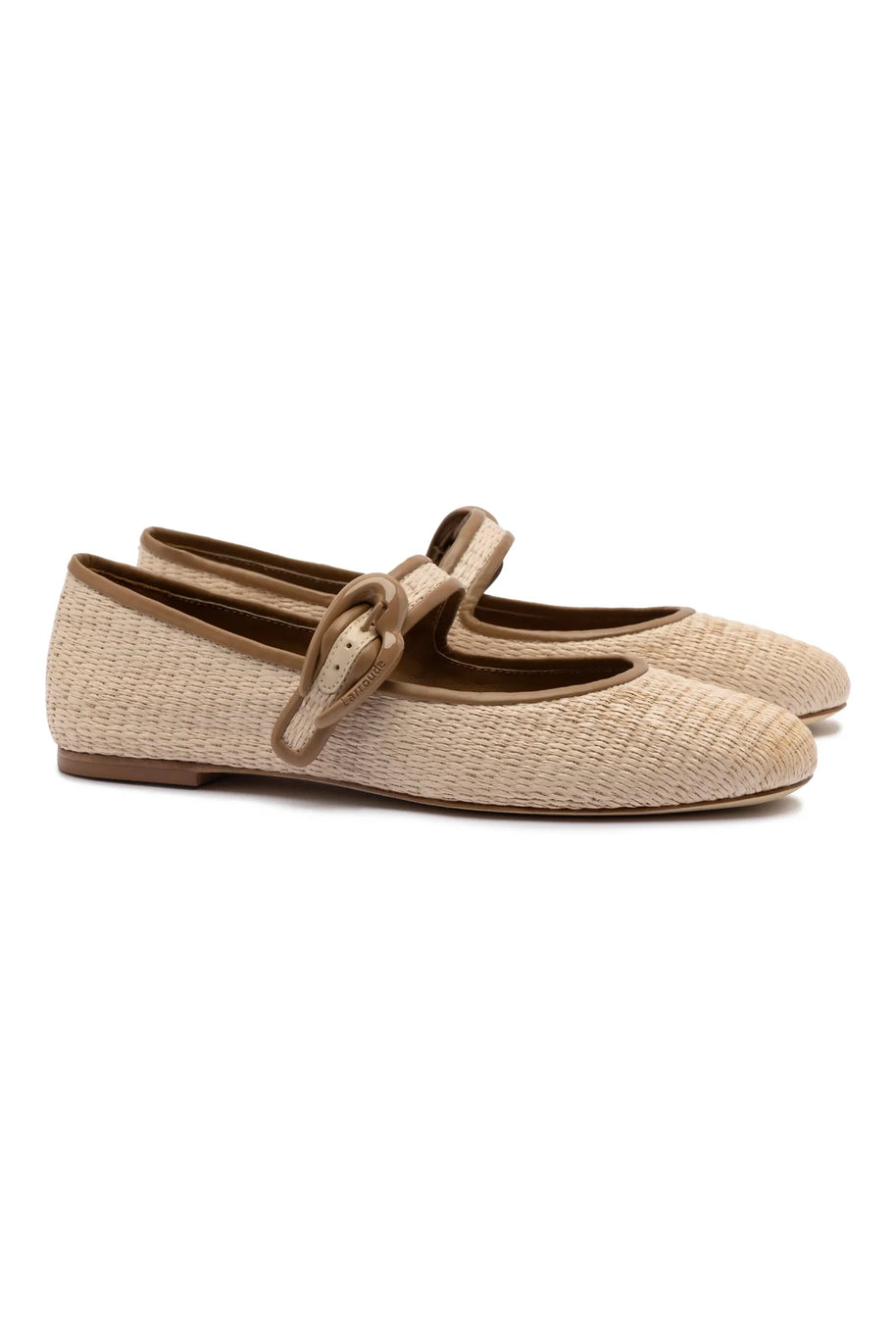 Larroude Verona Ballet Flat In Natural Raffia And Hazelnut Trimming