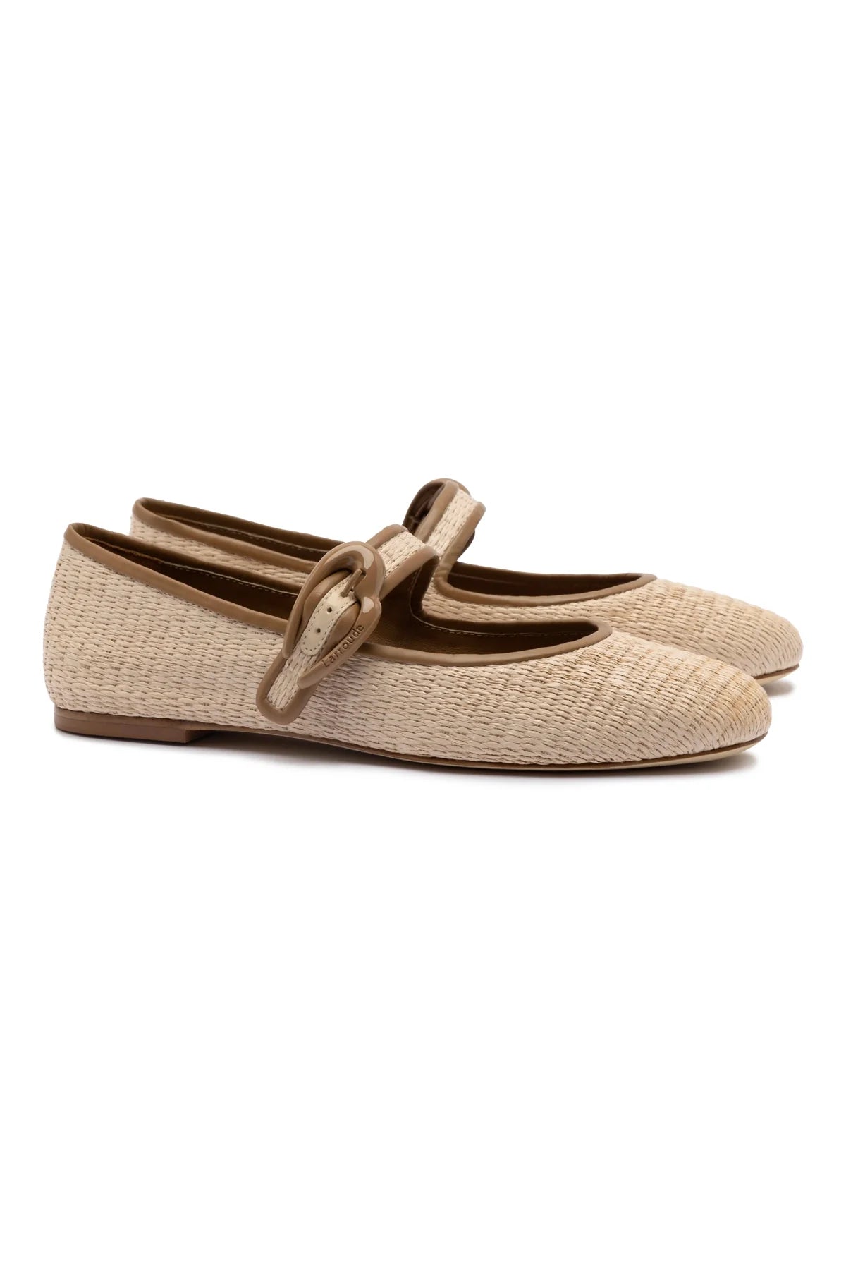 Larroude Verona Ballet Flat In Natural Raffia And Hazelnut Trimming