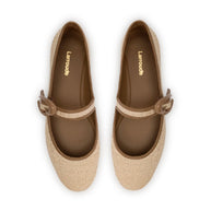 Larroude Verona Ballet Flat In Natural Raffia And Hazelnut Trimming
