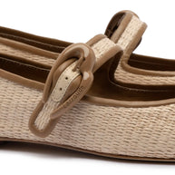 Larroude Verona Ballet Flat In Natural Raffia And Hazelnut Trimming