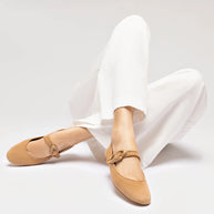 Larroude Verona Ballet Flat In Peanut Suede