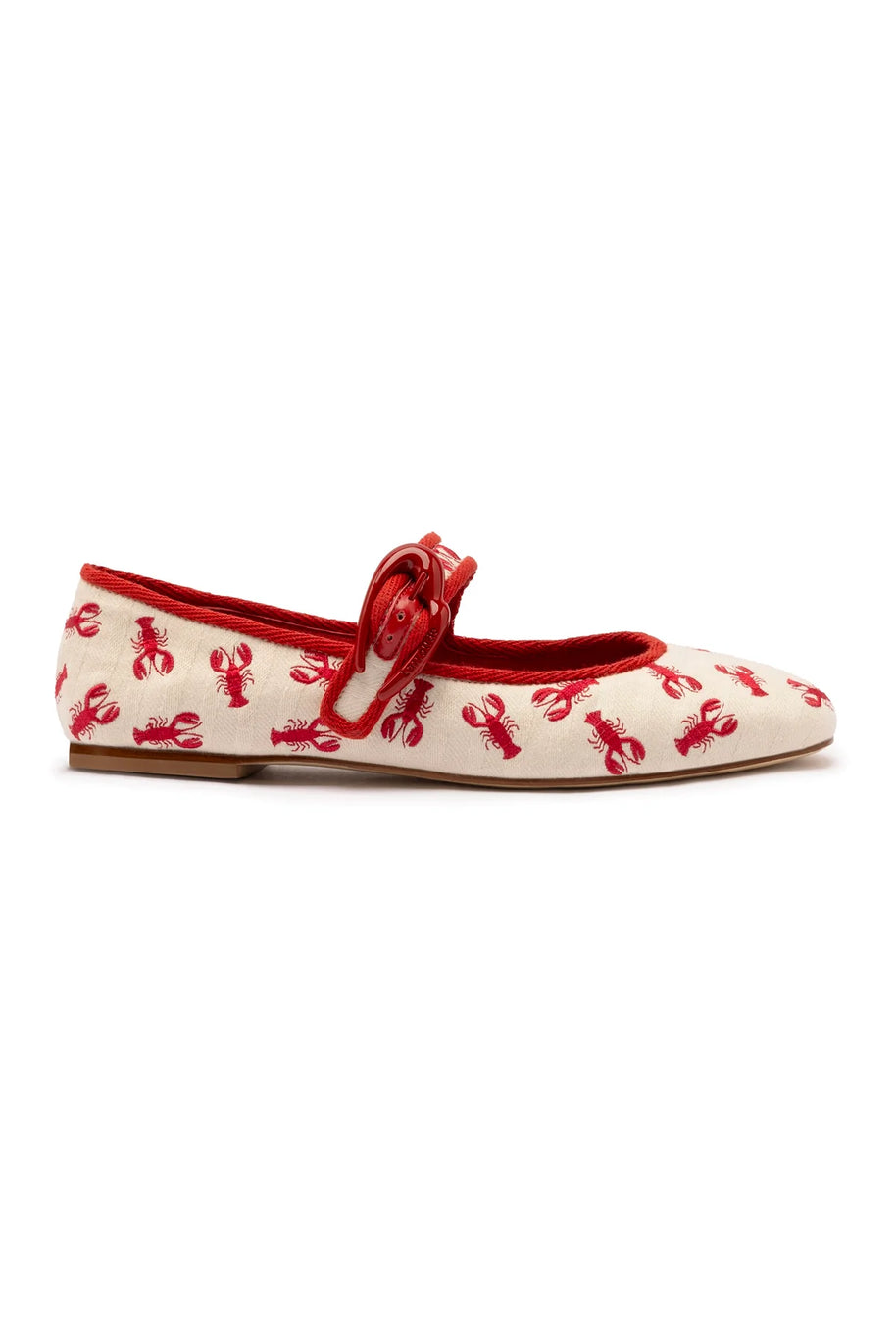 Larroude Verona Ballet Flat In White Striped Fabric And Lobster Embroidery
