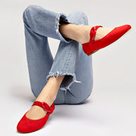 Larroude Verona Ballet Flat In Scarlet Suede