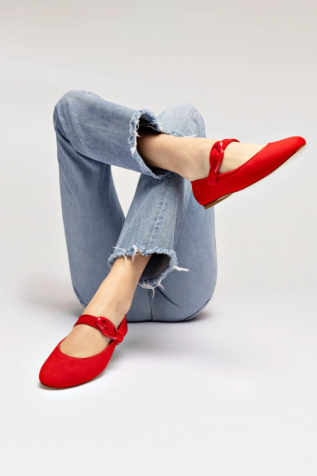 Larroude Verona Ballet Flat In Scarlet Suede