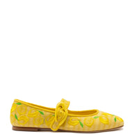 Larroude Verona Ballet Flat In Sunrise Striped Fabric And Sicilian Lemon Embroidery