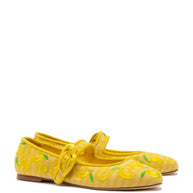 Larroude Verona Ballet Flat In Sunrise Striped Fabric And Sicilian Lemon Embroidery
