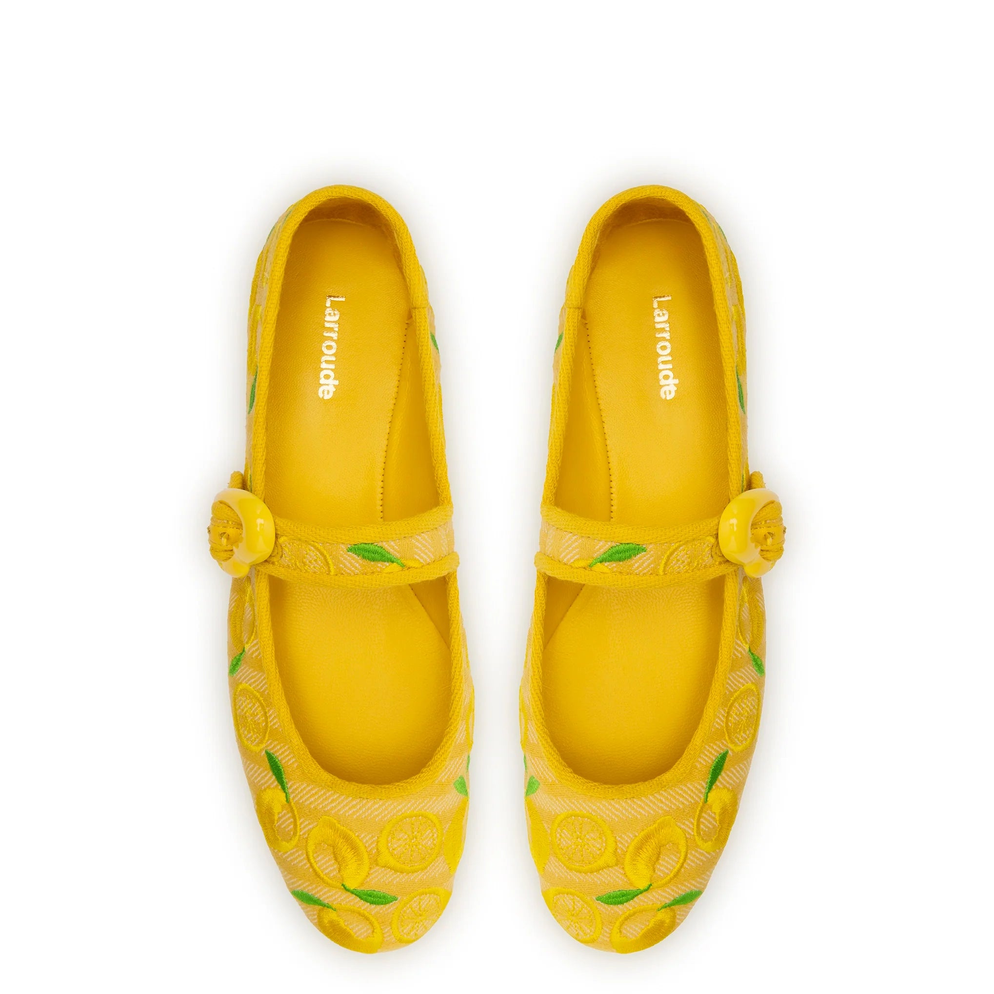 Larroude Verona Ballet Flat In Sunrise Striped Fabric And Sicilian Lemon Embroidery