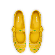 Larroude Verona Ballet Flat In Sunrise Striped Fabric And Sicilian Lemon Embroidery