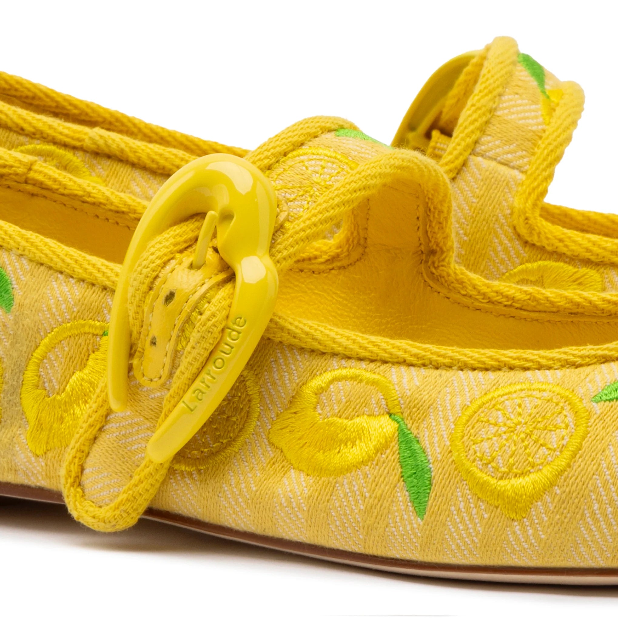 Larroude Verona Ballet Flat In Sunrise Striped Fabric And Sicilian Lemon Embroidery