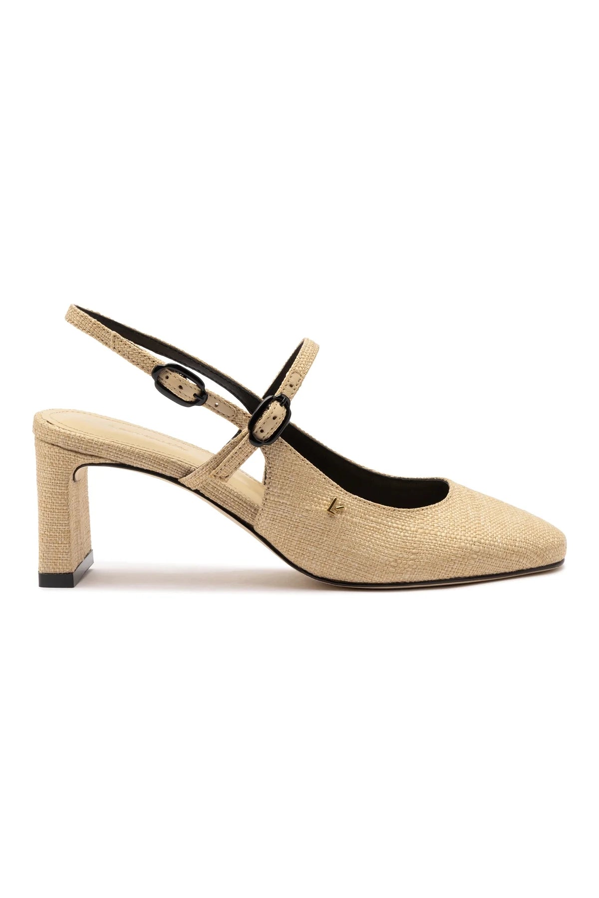 Larroude Georgina Pump In Beige Raffia and Black Trimming