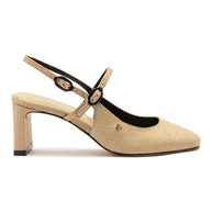 Georgina Pump In Beige Raffia and Black Trimming