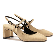 Georgina Pump In Beige Raffia and Black Trimming