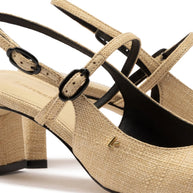 Georgina Pump In Beige Raffia and Black Trimming