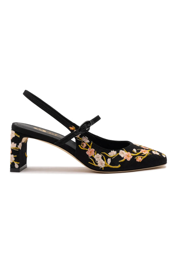Georgina Pump In Black Sakura Printed Fabric
