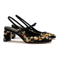 Georgina Pump In Black Sakura Printed Fabric