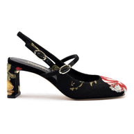 Larroudé x Markarian Pump In Black Wool and Floral Embroidery