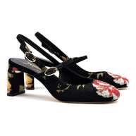 Larroudé x Markarian Pump In Black Wool and Floral Embroidery