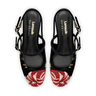 Larroudé x Markarian Pump In Black Wool and Floral Embroidery