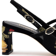 Larroudé x Markarian Pump In Black Wool and Floral Embroidery