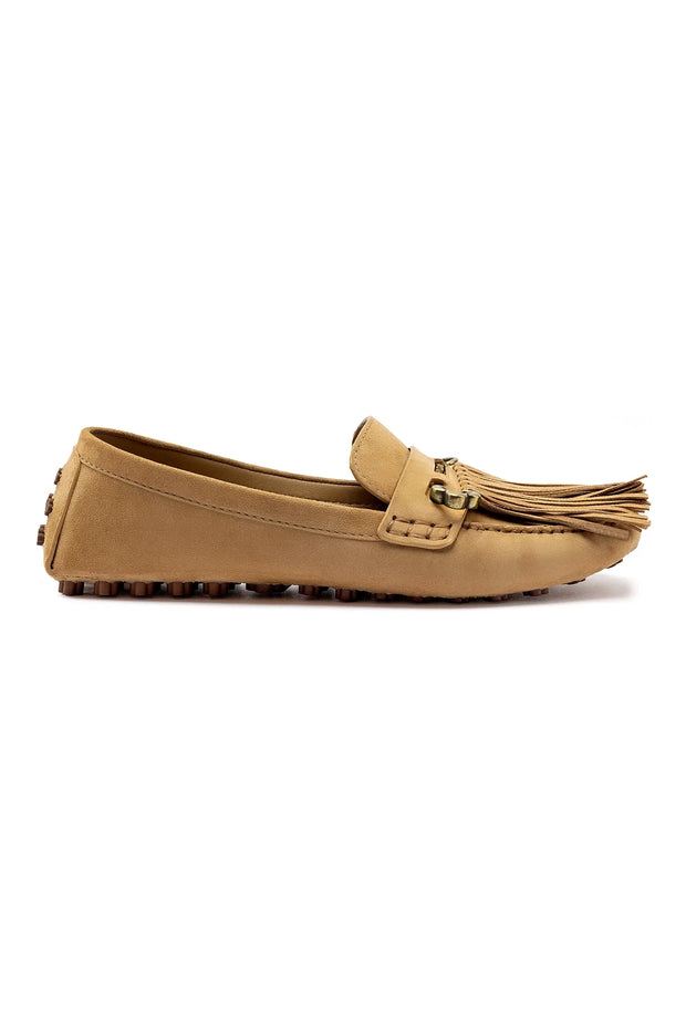Larroude Joy Mocassin In Peanut Suede