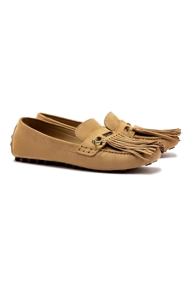 Larroude Joy Mocassin In Peanut Suede